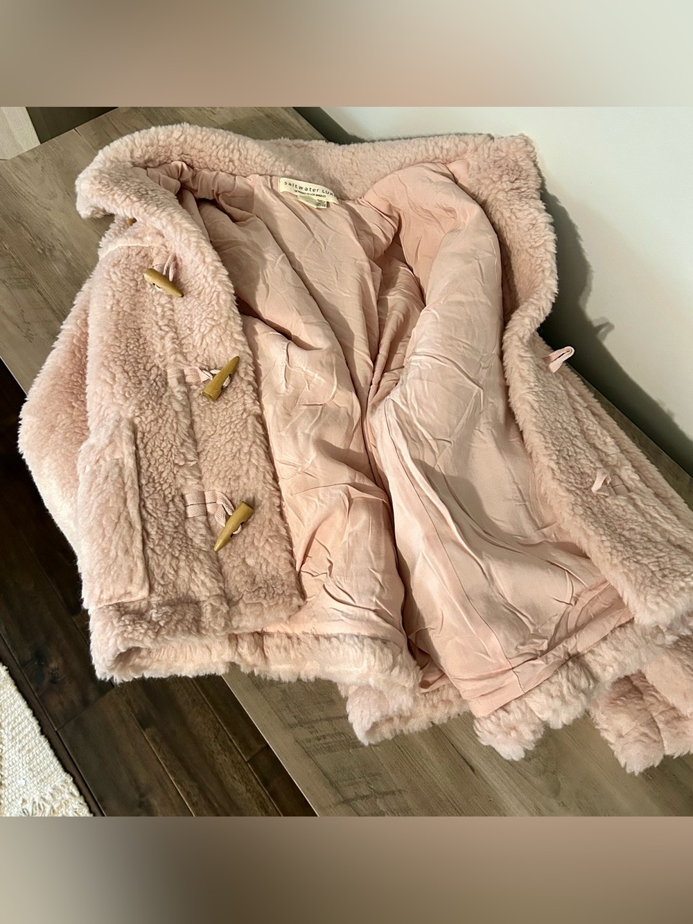 Saltwater Luxe Blush Pink Teddy Toggle Coat Sherpa Jacket Small NWOT - Picture 6 of 6